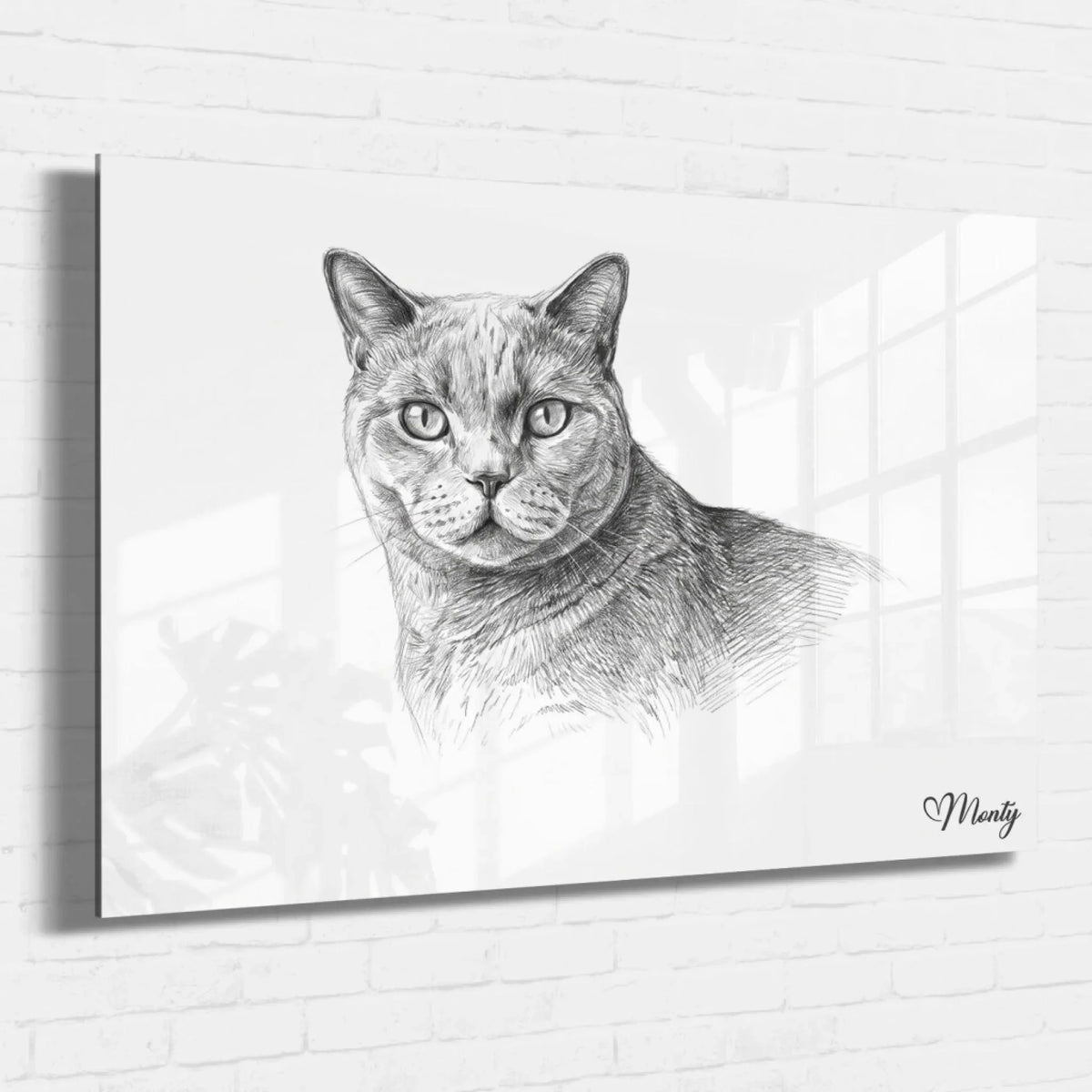 Katzenportrait im Bleistift-Stil (Querformat) - Acrylglas