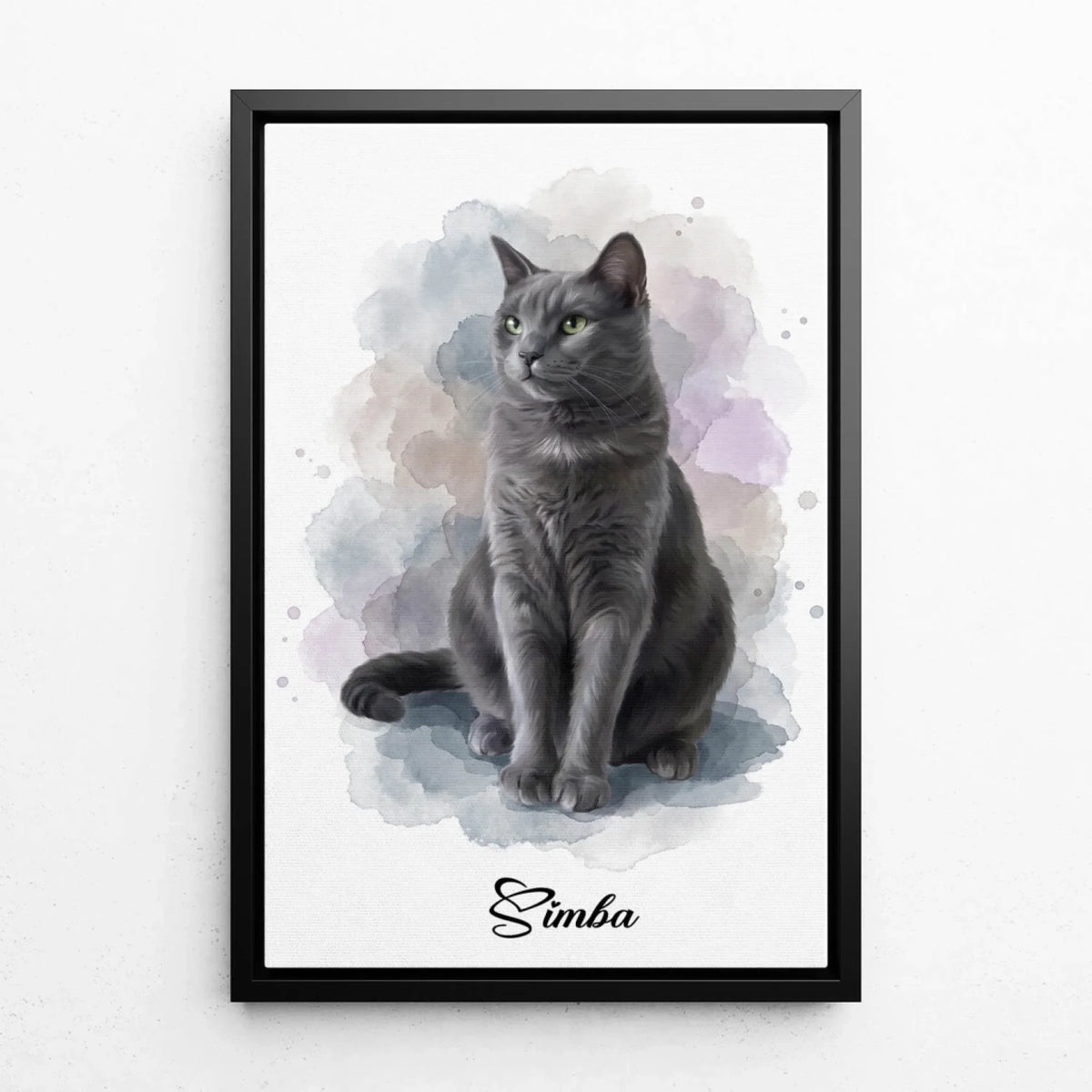Katzenportrait im Aquarell-Stil - Rahmen Schwarz