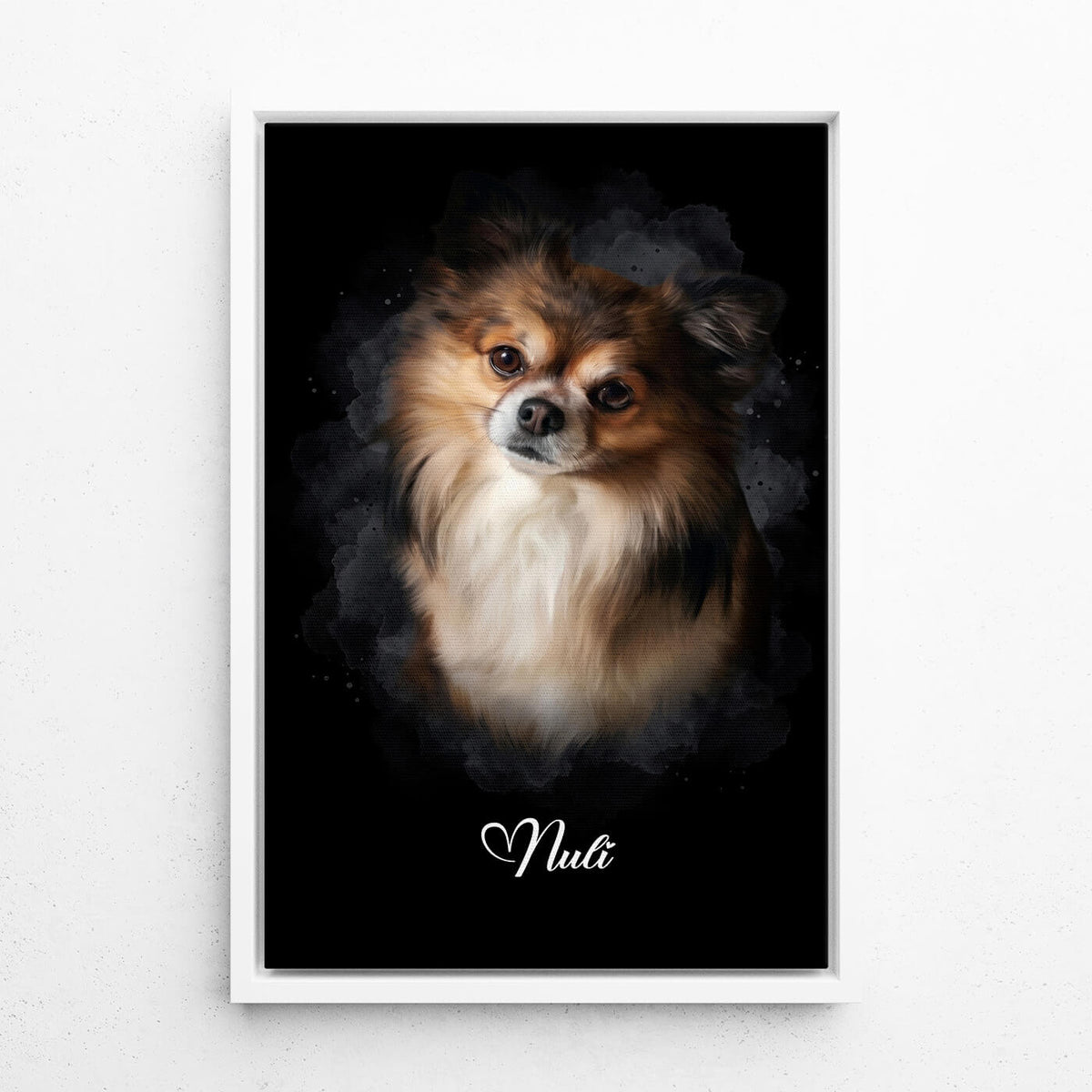 Portrait de chien en style aquarelle - Noir d'après ta photo - toile avec cadre blanc