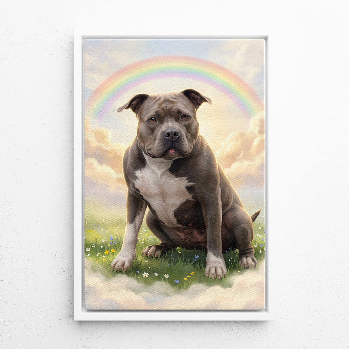 Portrait de chien au Pont de l’Arc-en-ciel d'après ta photo - toile avec cadre blanc