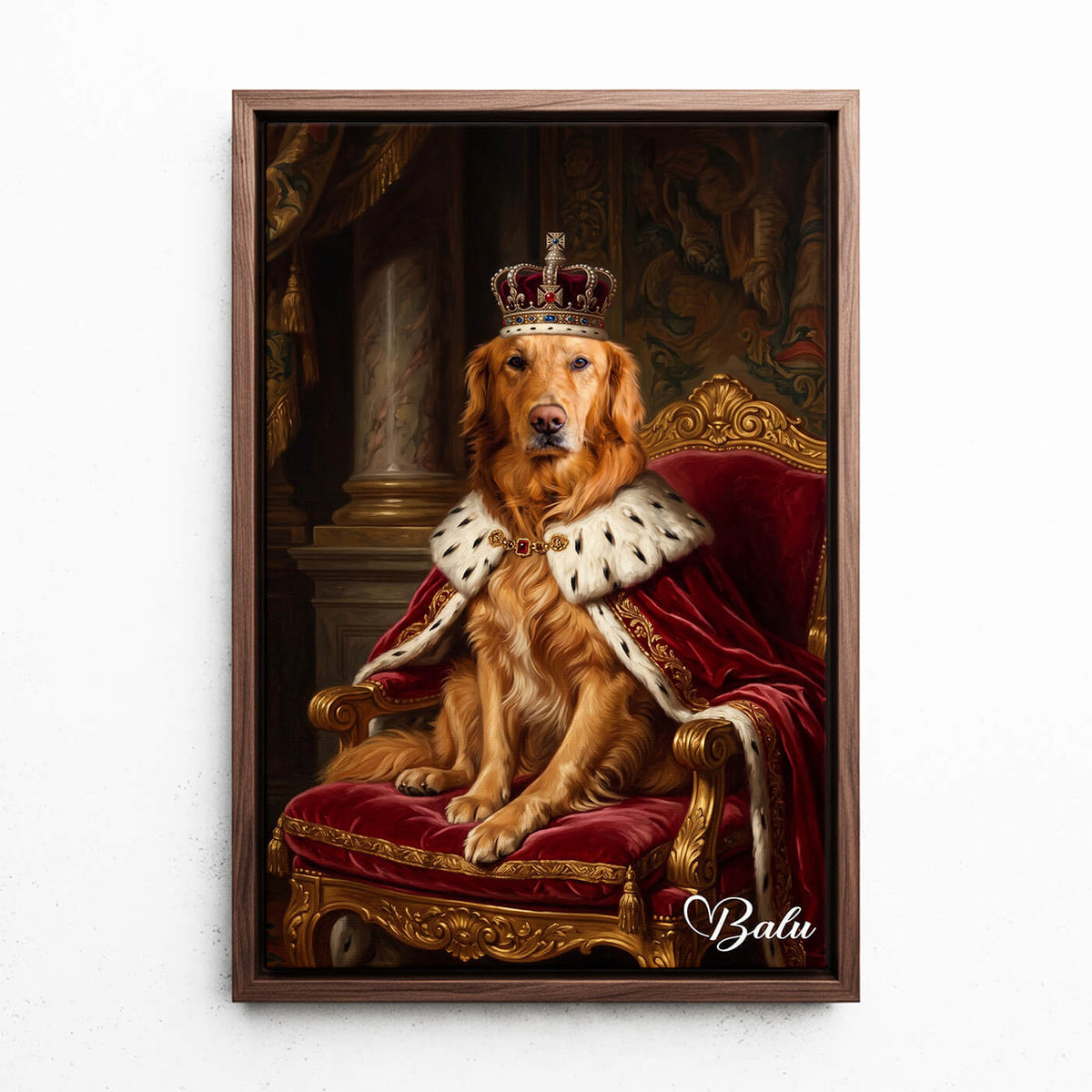 Portrait de chien dans le style Renaissance d'après ta photo - toile avec cadre noyer
