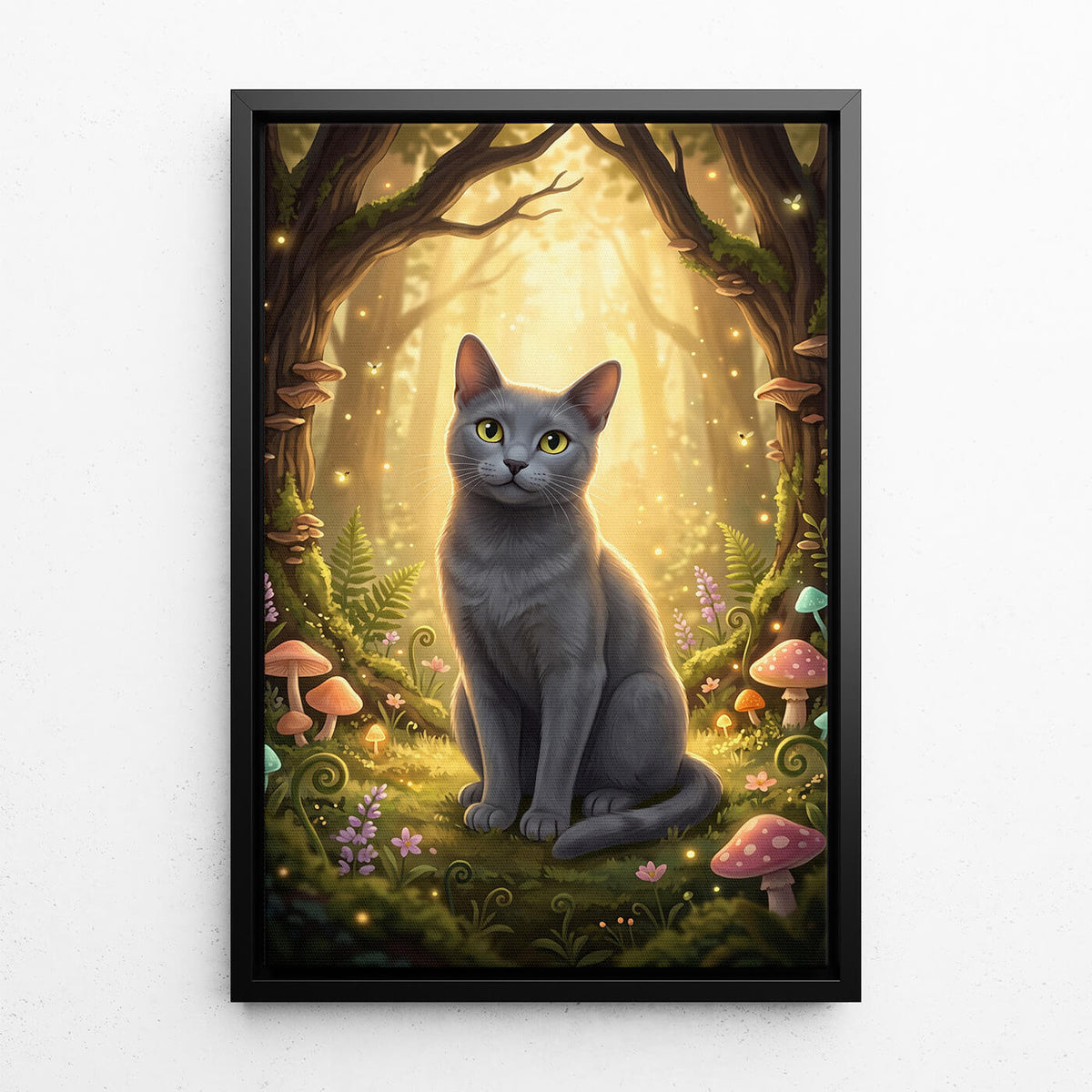 Portrait de chat en style fantasy / cartoon d'après ta photo - toile avec cadre noir
