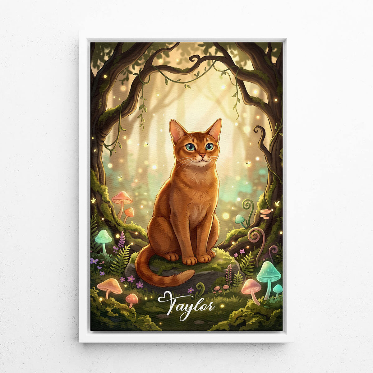 Portrait de chat en style fantasy / cartoon d'après ta photo - toile avec cadre blanc