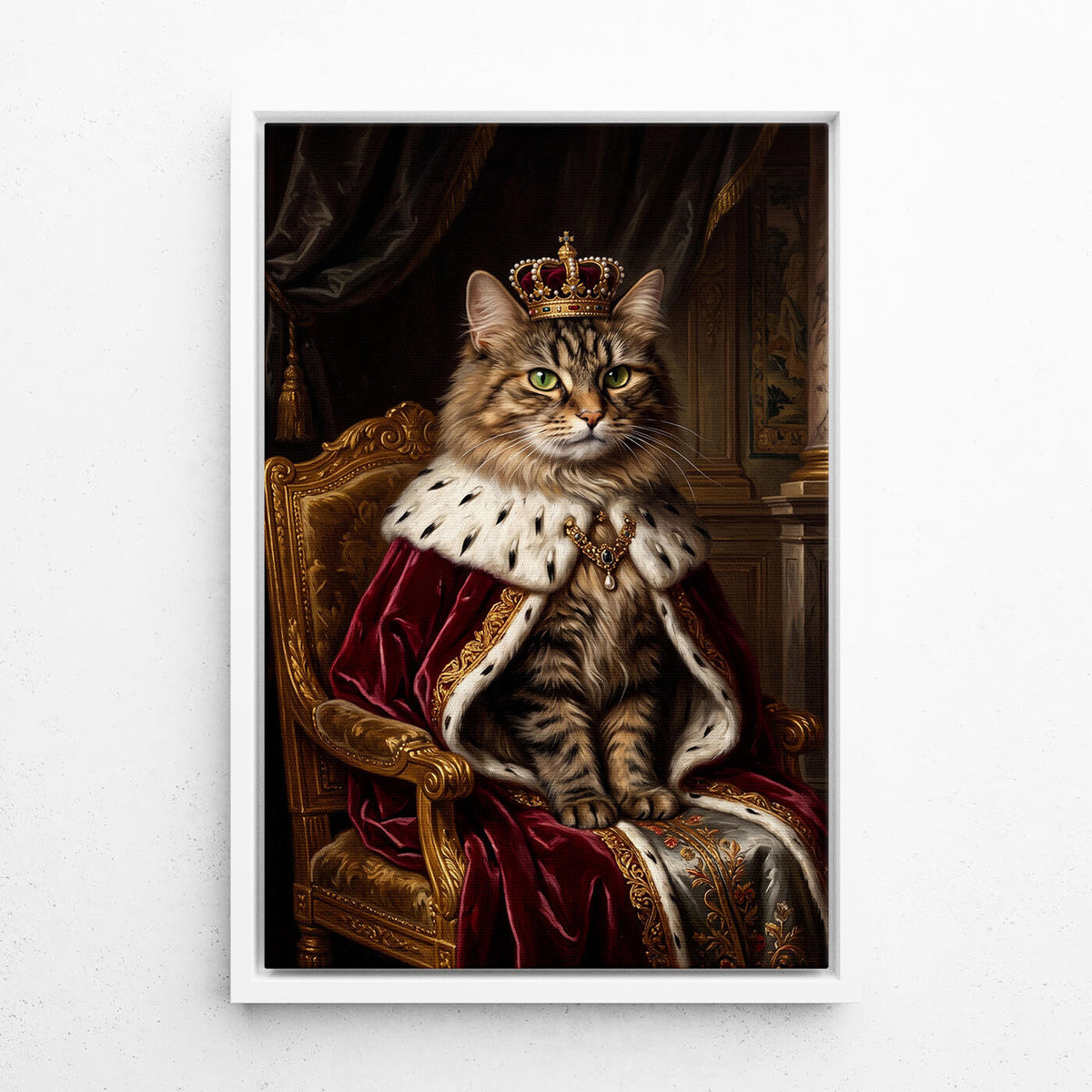 Portrait de chat dans le style Renaissance d'après ta photo - toile avec cadre blanc