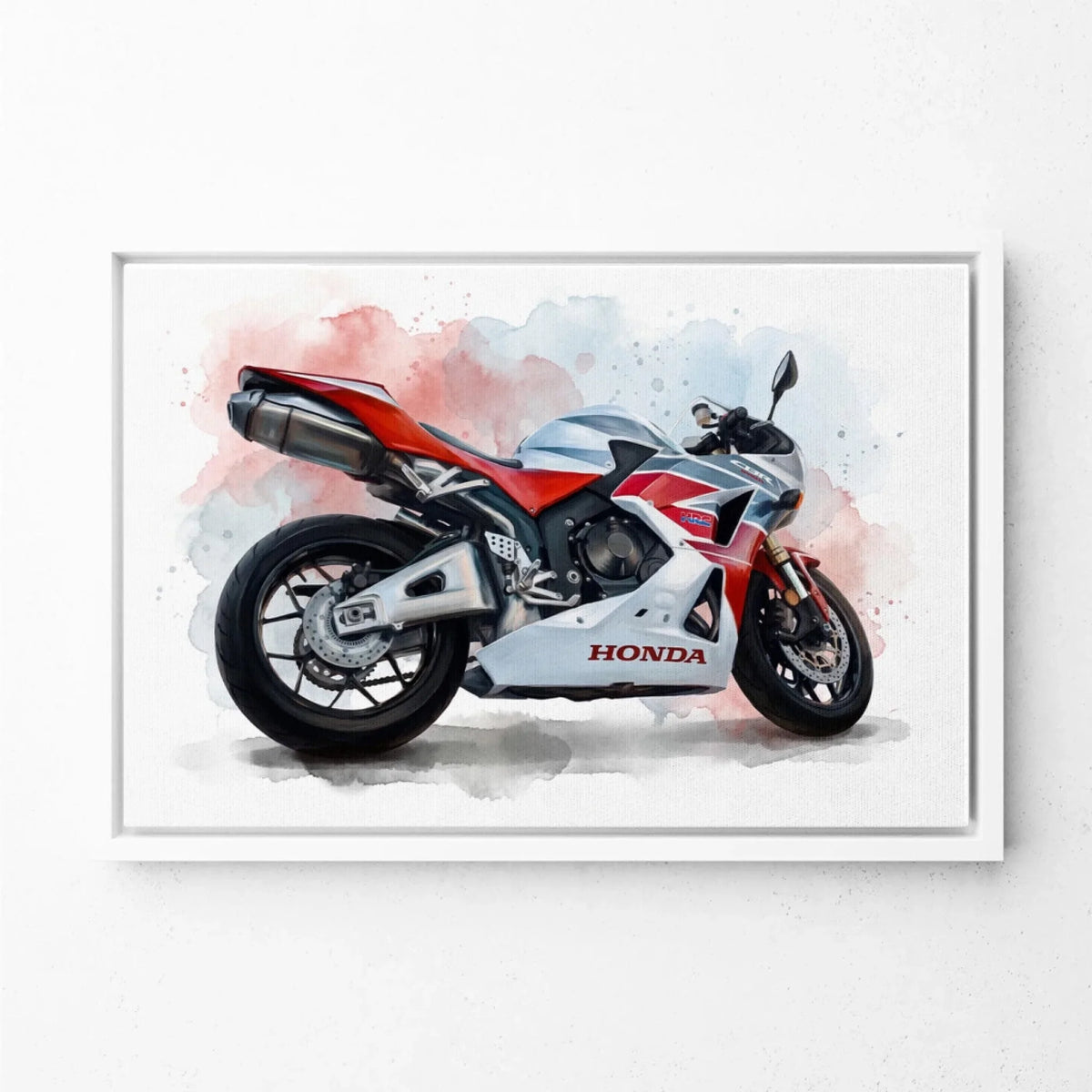 Portrait de moto en style aquarelle (format paysage) d'après ta photo - toile avec cadre blanc