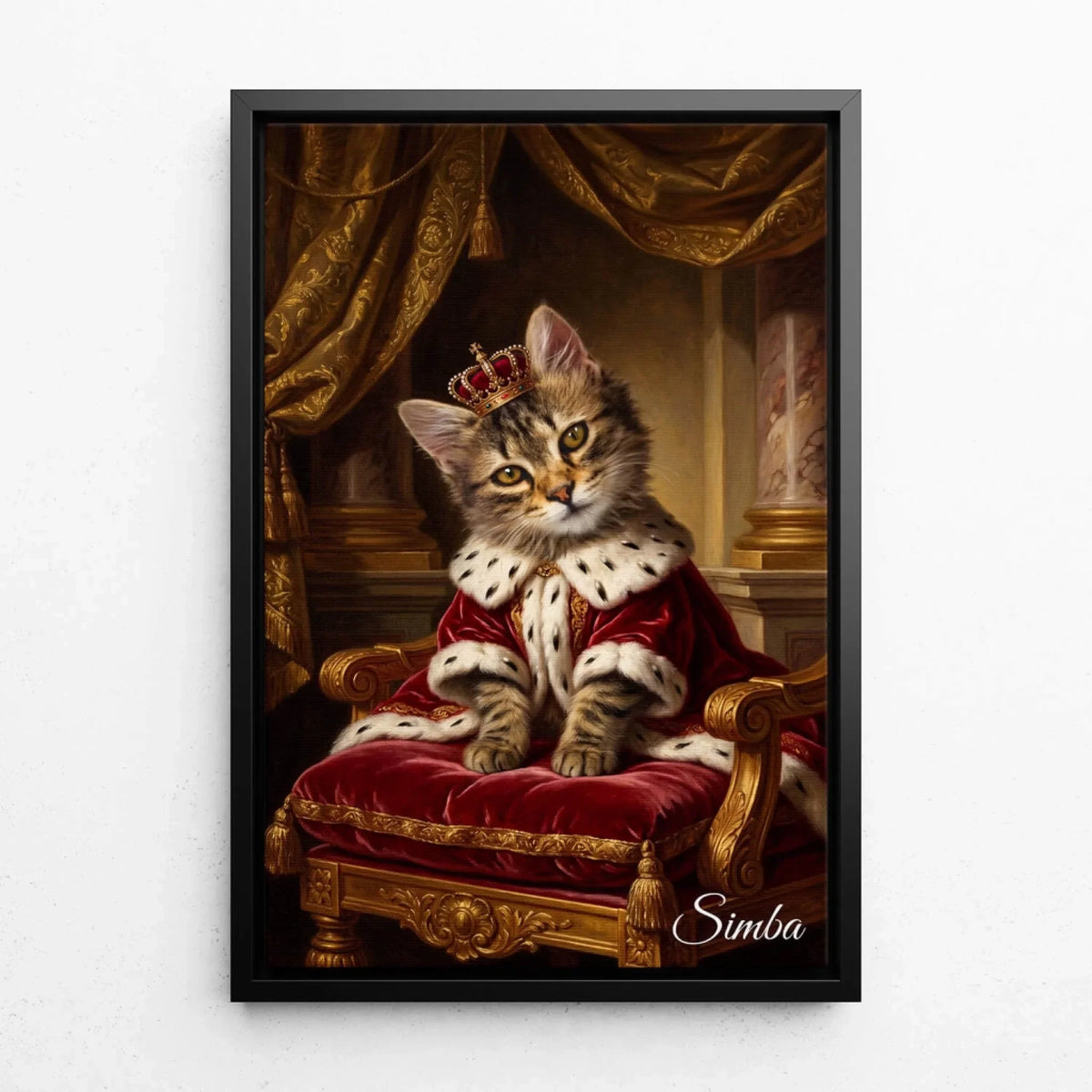 Portrait de chat dans le style Renaissance d'après ta photo - toile avec cadre noir