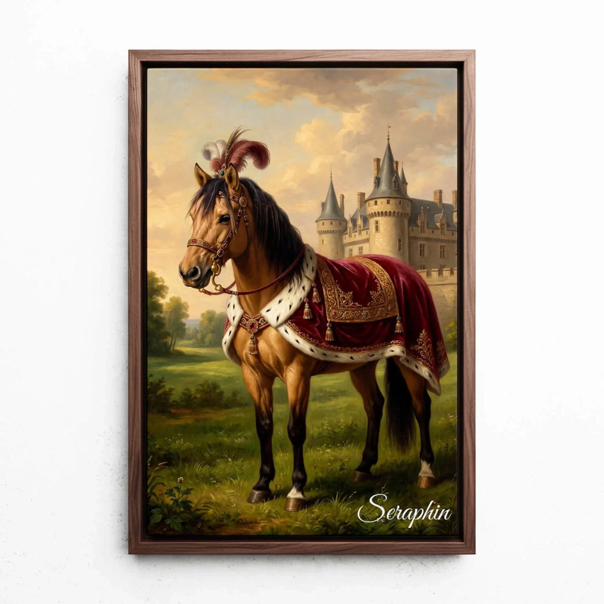 Portrait de cheval dans le style Renaissance d'après ta photo - toile avec cadre noyer