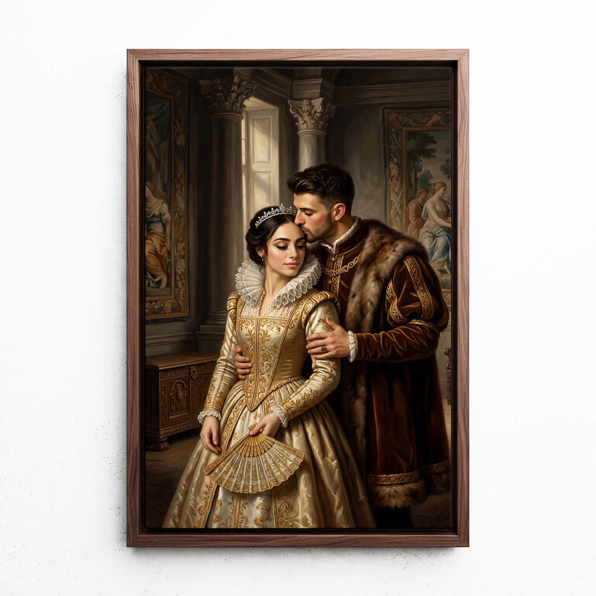 Portrait aristocrate de couple et de famille d'après ta photo - toile avec cadre noyer