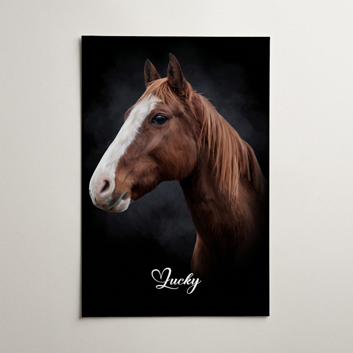 Portrait de cheval en style aquarelle - Noir d'après ta photo - affiche