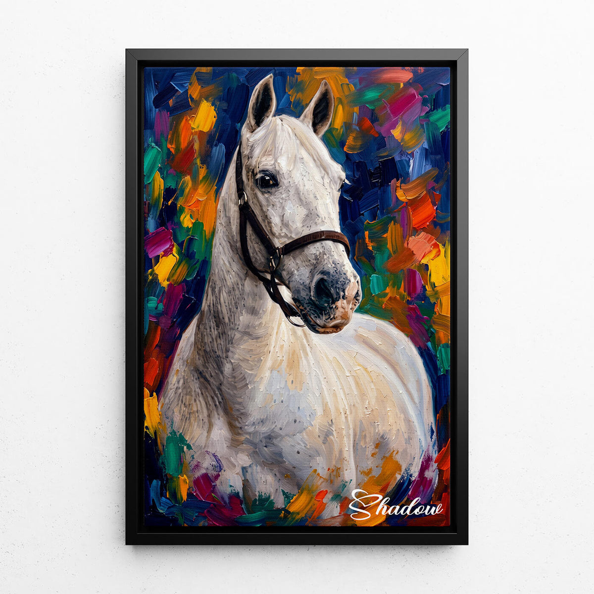 Portrait de cheval en style pop art d'après ta photo - toile avec cadre noir