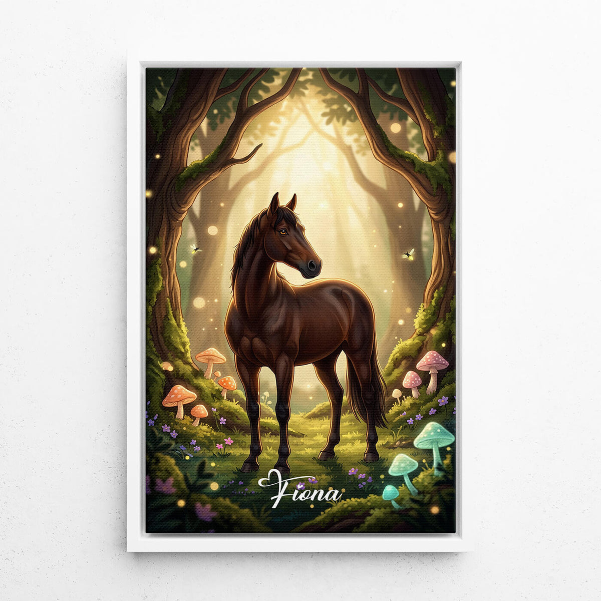 Portrait de cheval en style fantasy / cartoon d'après ta photo - toile avec cadre blanc