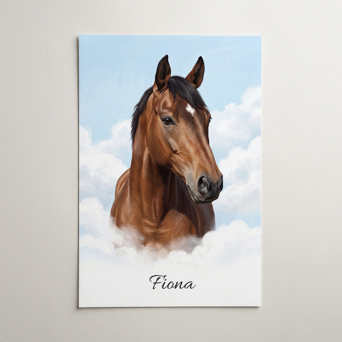 Portrait de cheval personnalisé sur les nuages d'après ta photo - affiche