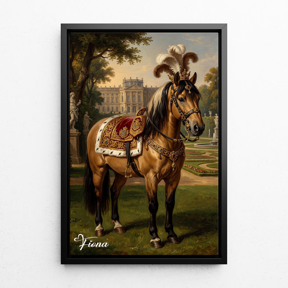 Portrait de cheval dans le style Renaissance d'après ta photo - toile avec cadre noir
