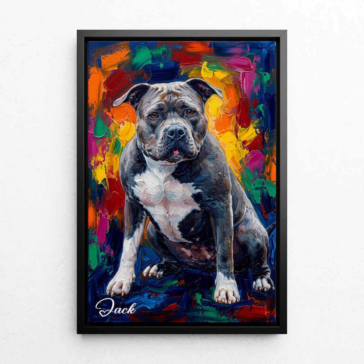 Portrait de chien en style pop art d'après ta photo - toile avec cadre noir