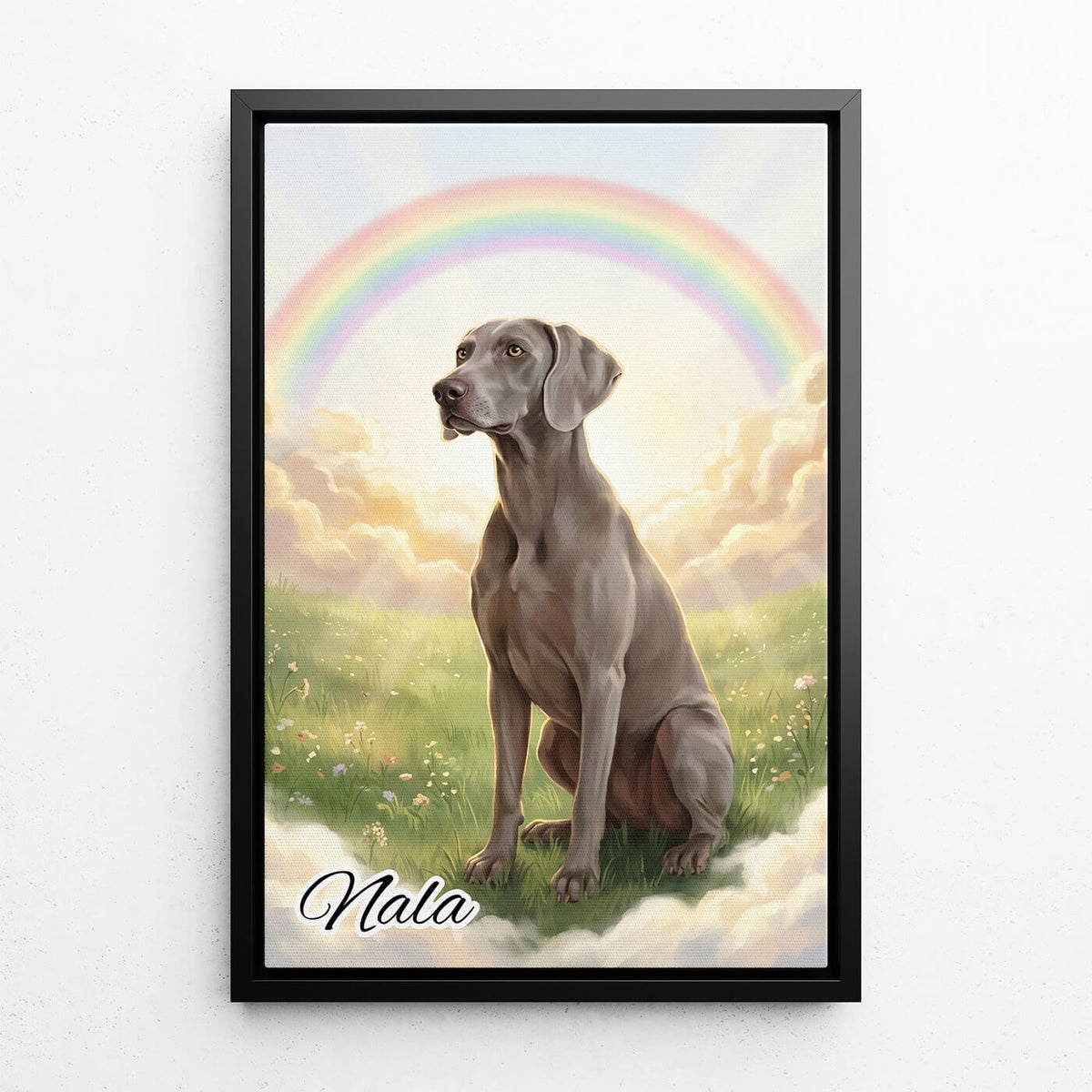 Portrait de chien au Pont de l’Arc-en-ciel d'après ta photo - toile avec cadre noir