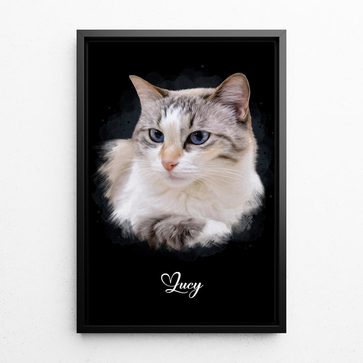 Portrait de chat en style aquarelle - Noir d'après ta photo - toile avec cadre noir