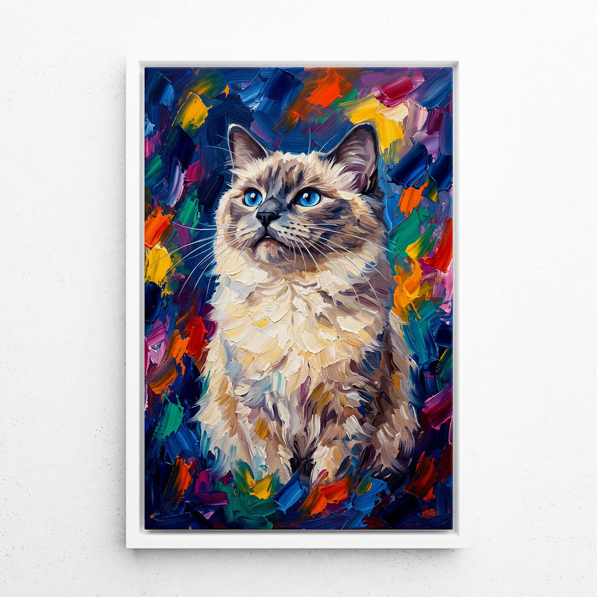 Portrait de chat en style pop art d'après ta photo - toile avec cadre blanc