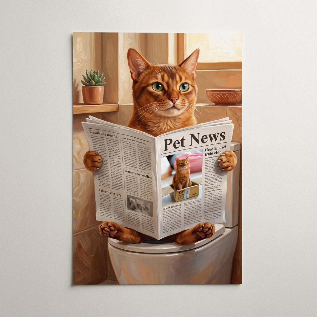 Portrait de chat amusant sur les toilettes d'après ta photo - affiche