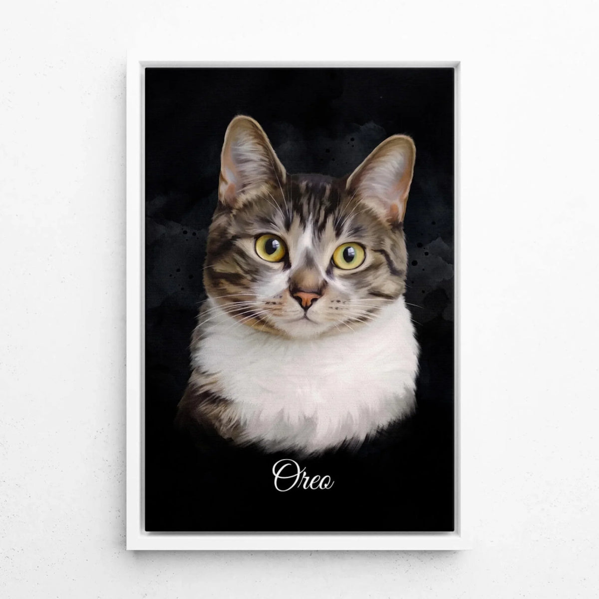 Portrait de chat en style aquarelle - Noir d'après ta photo - toile avec cadre blanc