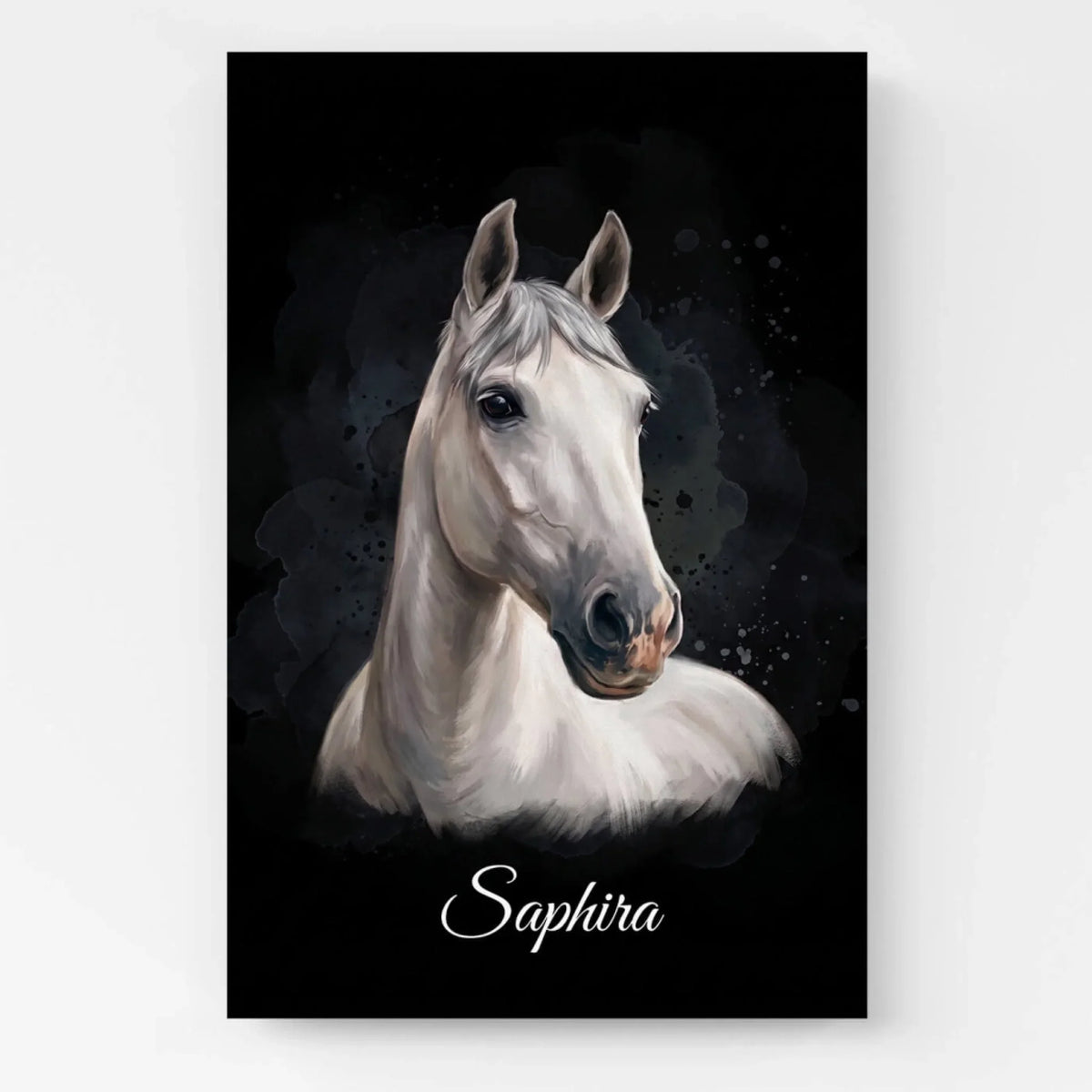 Portrait de cheval en style aquarelle - Noir d'après ta photo - toile