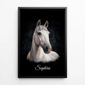 Portrait de cheval style aquarelle sombre d'après ta photo - toile avec cadre noir