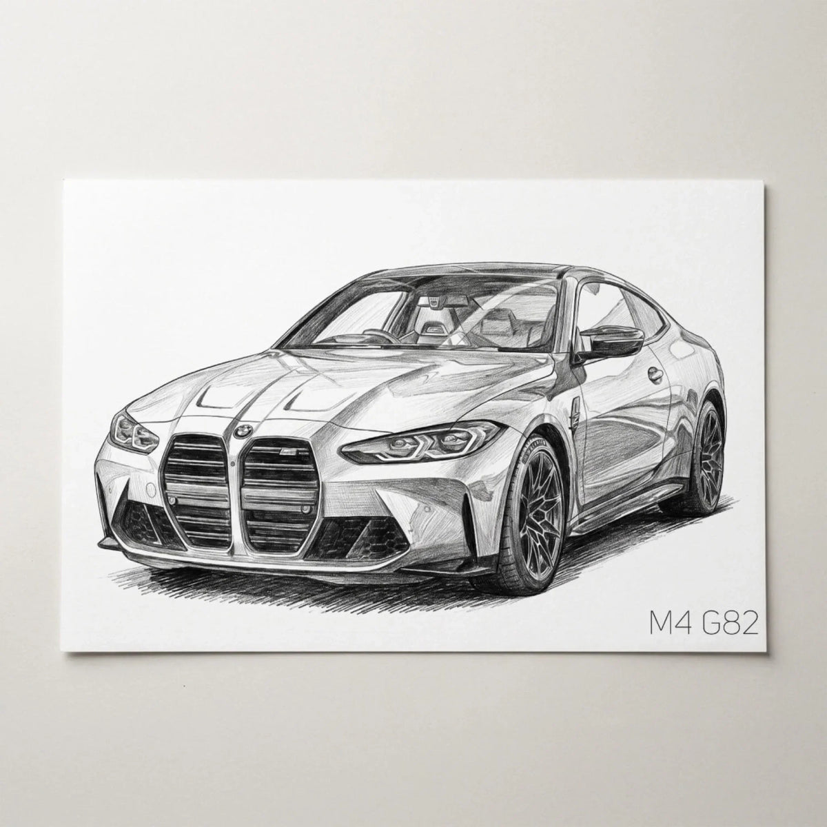 Portrait de voiture en style crayon (format paysage) d'après ta photo - affiche