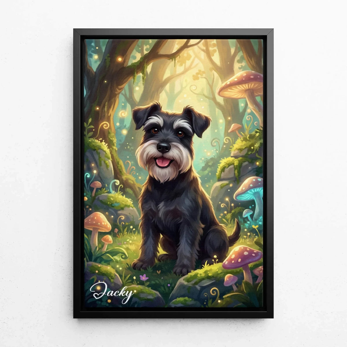 Portrait de chien en style fantasy / cartoon d'après ta photo - toile avec cadre noir