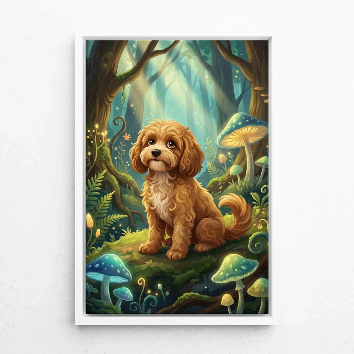 Portrait de chien en style fantasy / cartoon d'après ta photo - toile avec cadre blanc