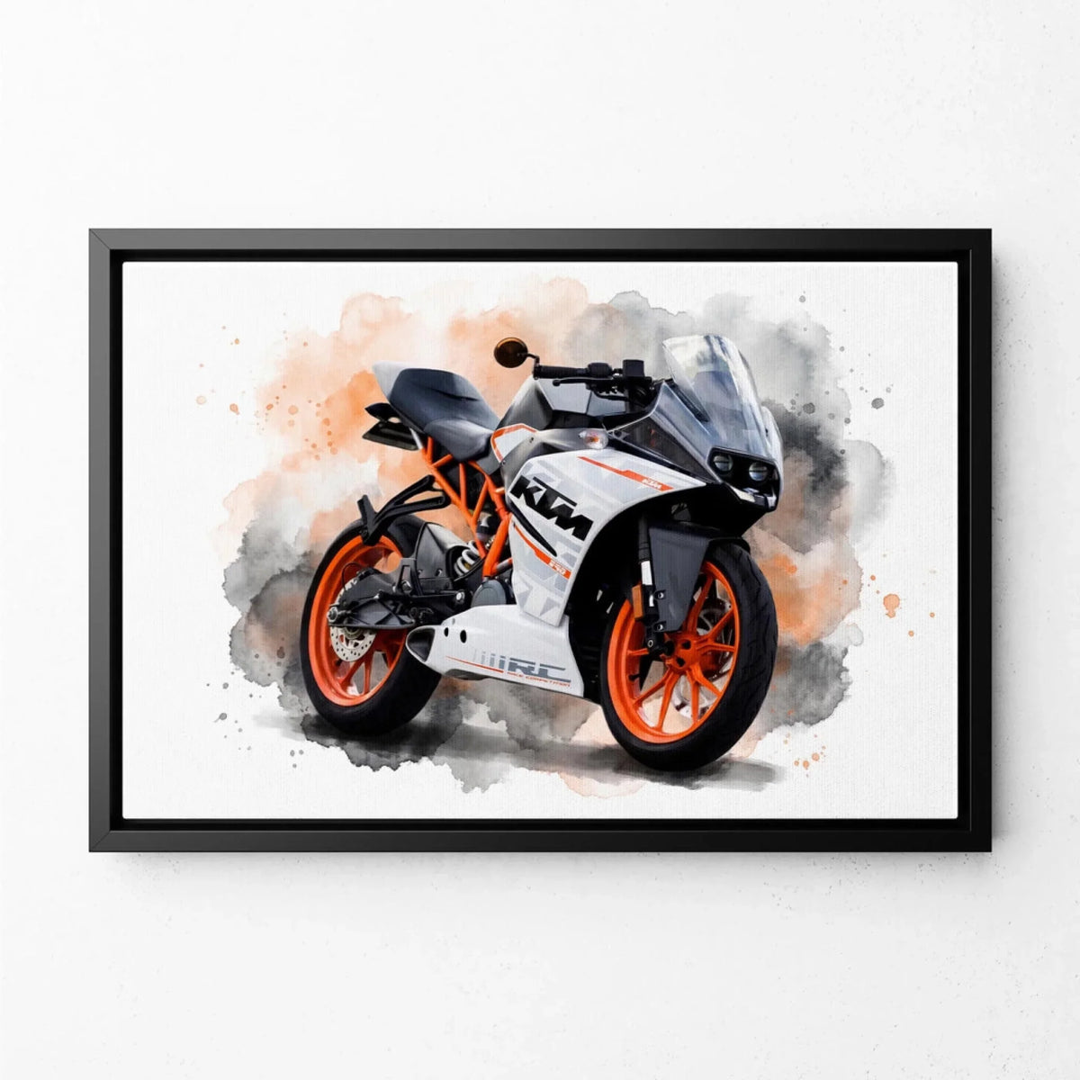 Portrait de moto en style aquarelle (format paysage) d'après ta photo - toile avec cadre noir