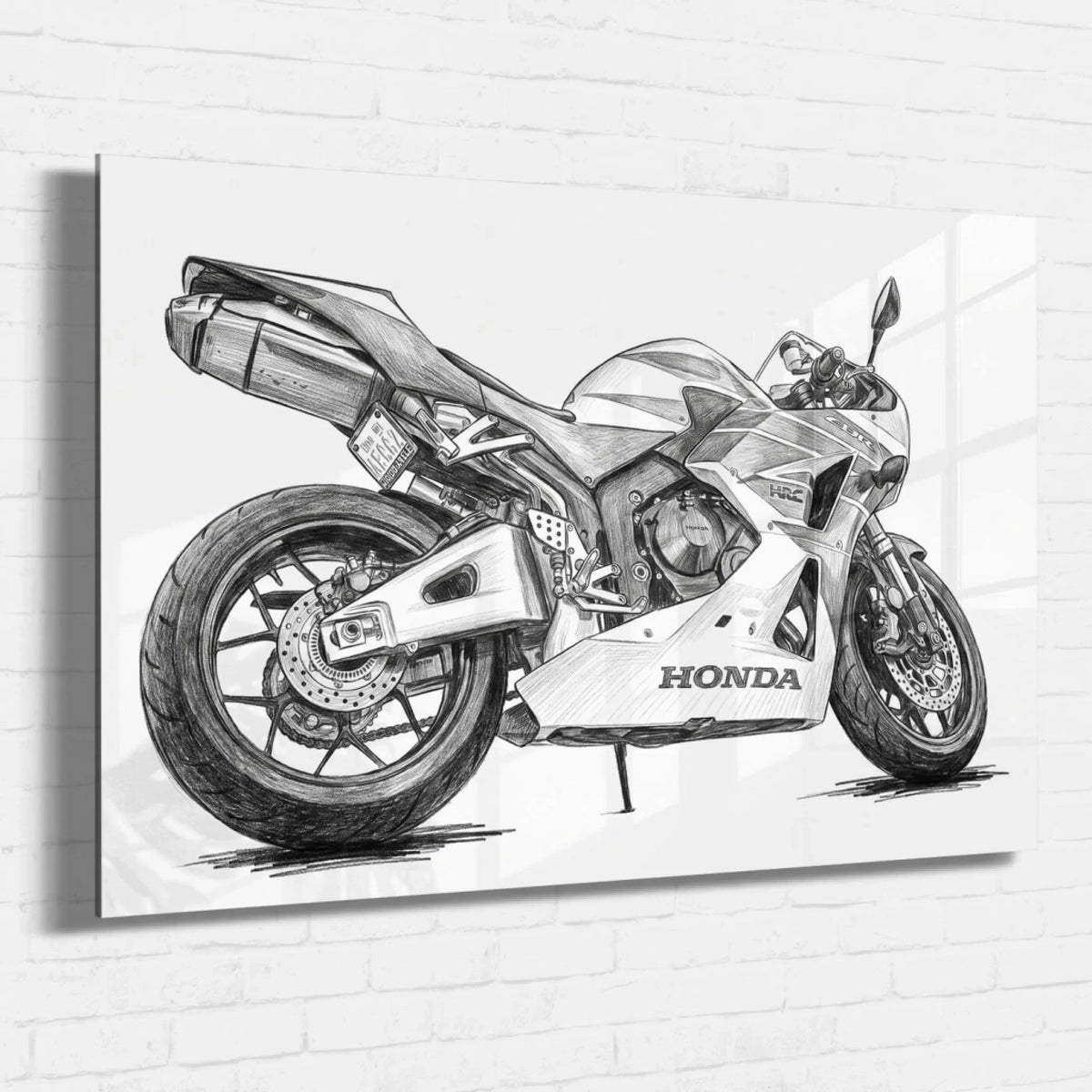 Portrait de moto en style crayon (format paysage) d'après ta photo - verre acrylique