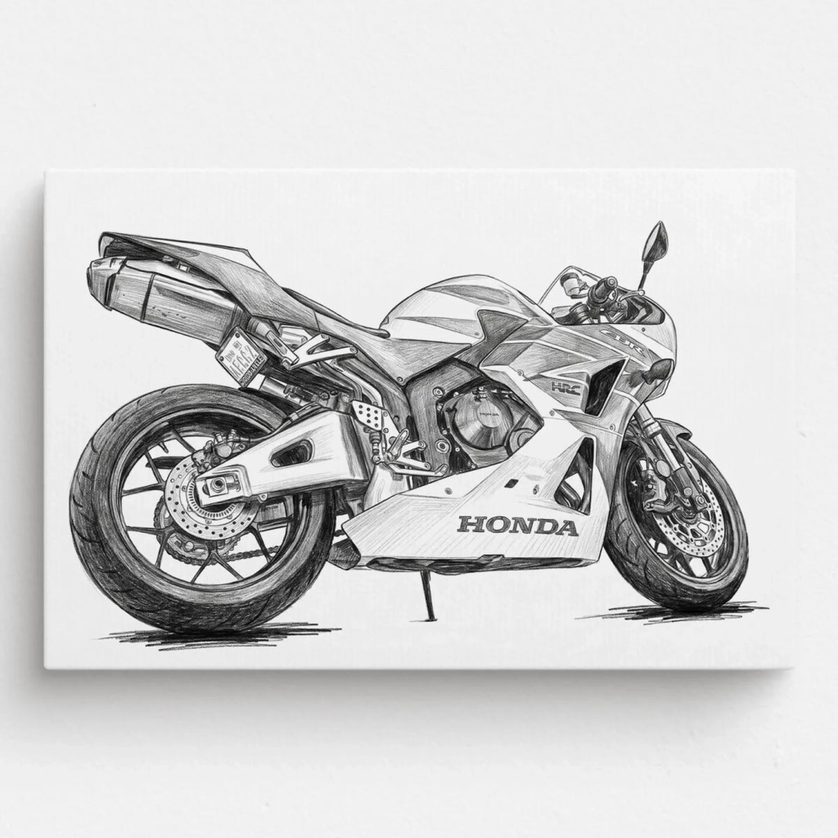 Portrait de moto en style crayon (format paysage) d'après ta photo - toile