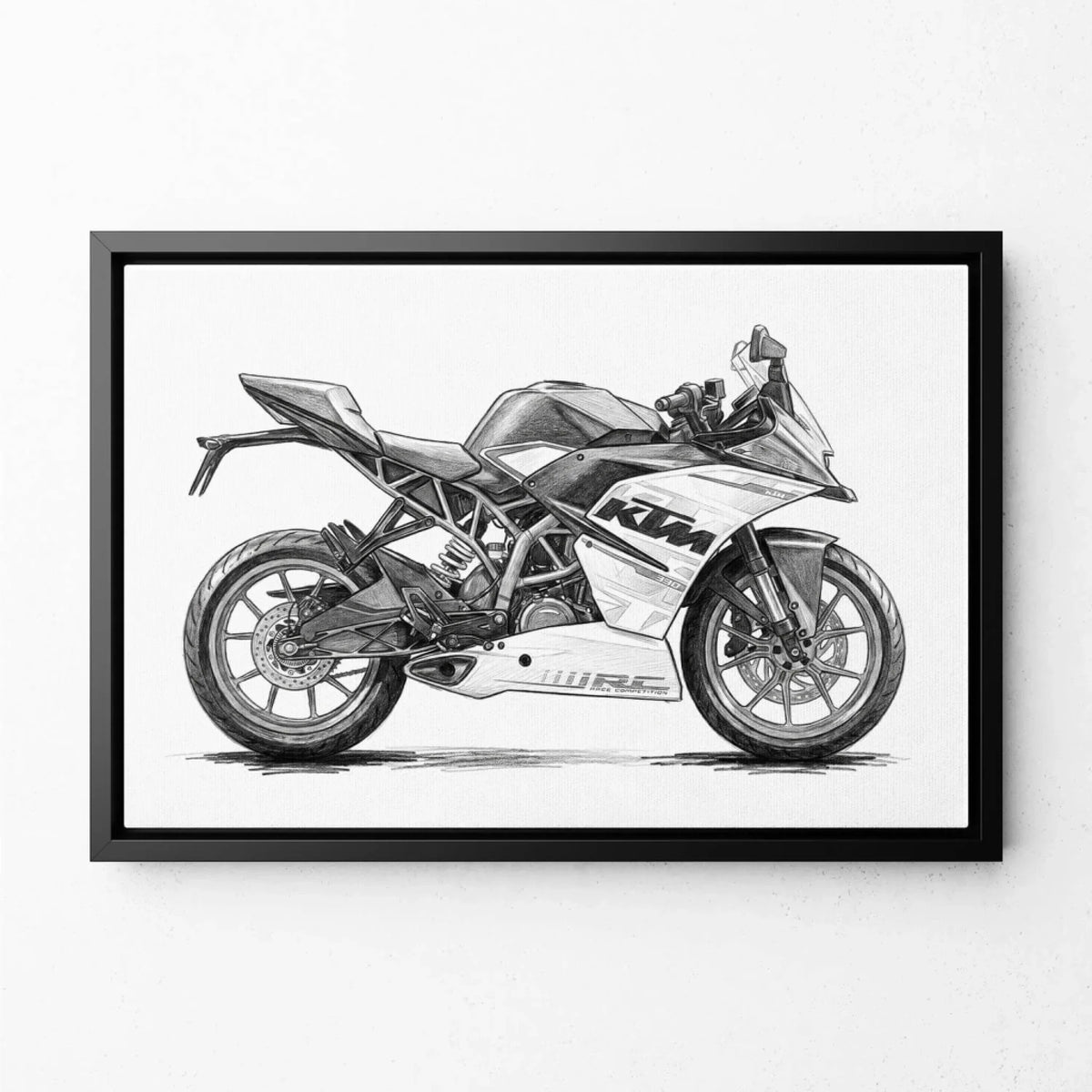 Portrait de moto en style crayon (format paysage) d'après ta photo - toile avec cadre noir