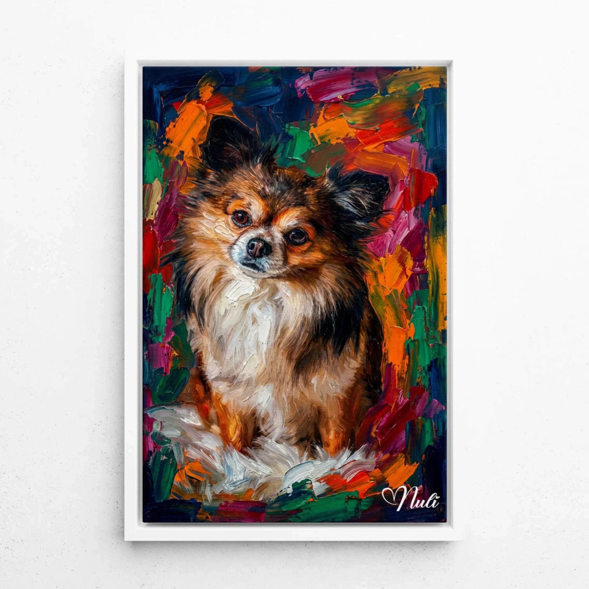 Portrait de chien en style pop art d'après ta photo - toile avec cadre blanc