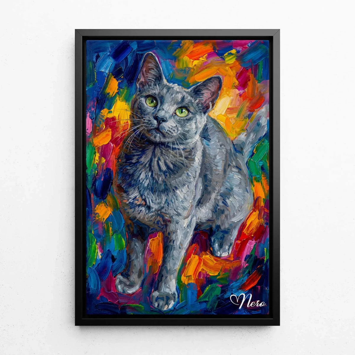 Portrait de chat en style pop art d'après ta photo - toile avec cadre noir