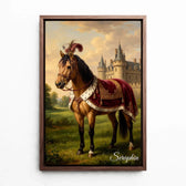 Portrait de cheval style Renaissance d'après ta photo - toile avec cadre noyer