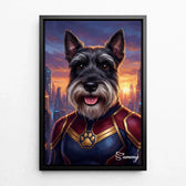 Portrait de chien en super-héros d'après ta photo - toile avec cadre noir