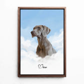 Portrait de chien sur des nuages d'après ta photo - toile avec cadre noyer