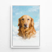 Portrait de chien sur des nuages d'après ta photo - toile avec cadre blanc