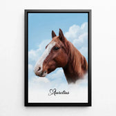 Portrait de cheval sur des nuages d'après ta photo - toile avec cadre noir