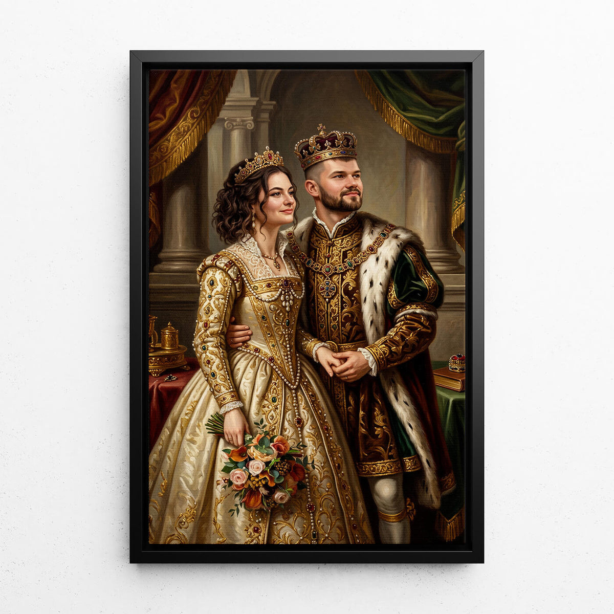 Portrait aristocrate de couple et de famille d'après ta photo - toile avec cadre noir