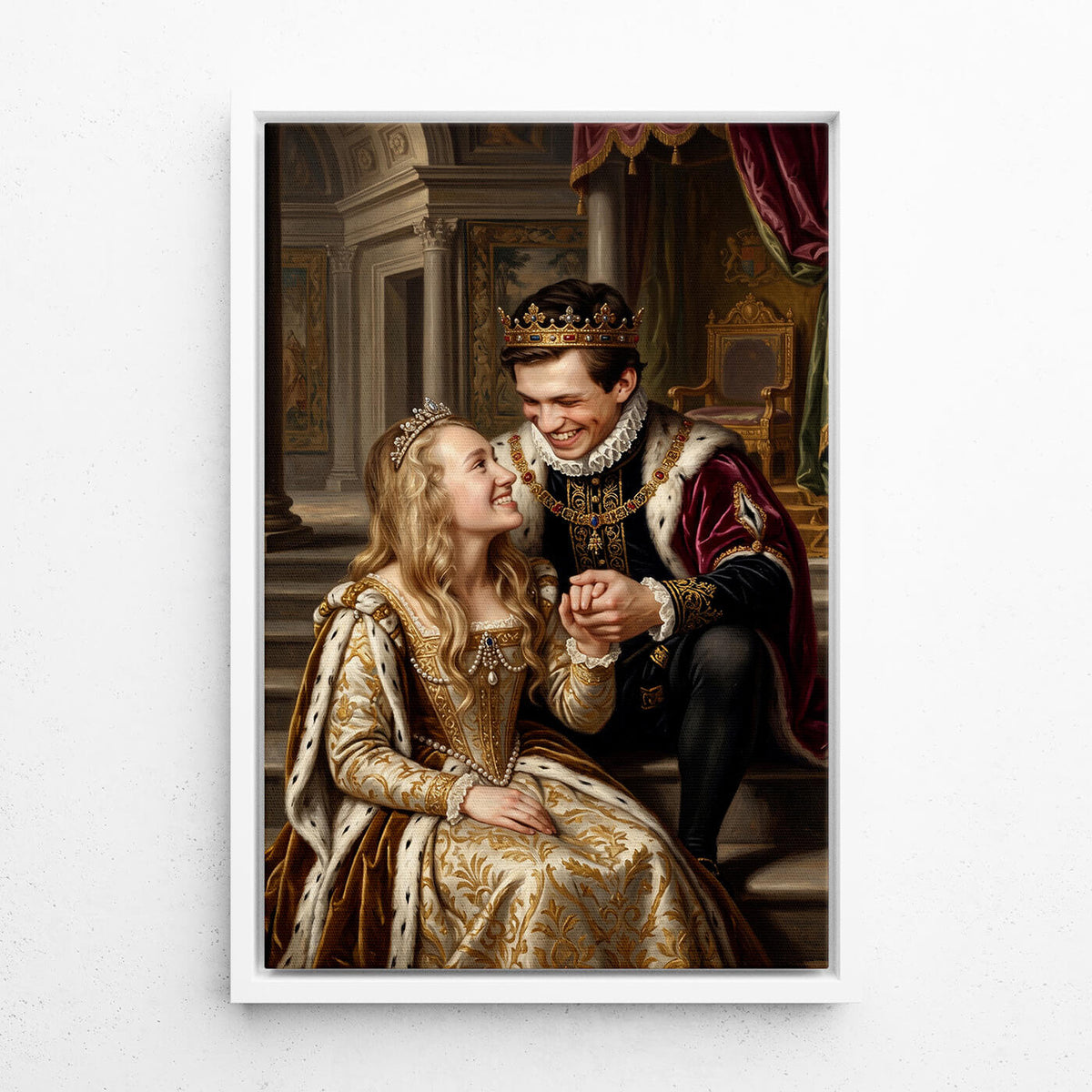 Portrait aristocrate de couple et de famille d'après ta photo - toile avec cadre blanc