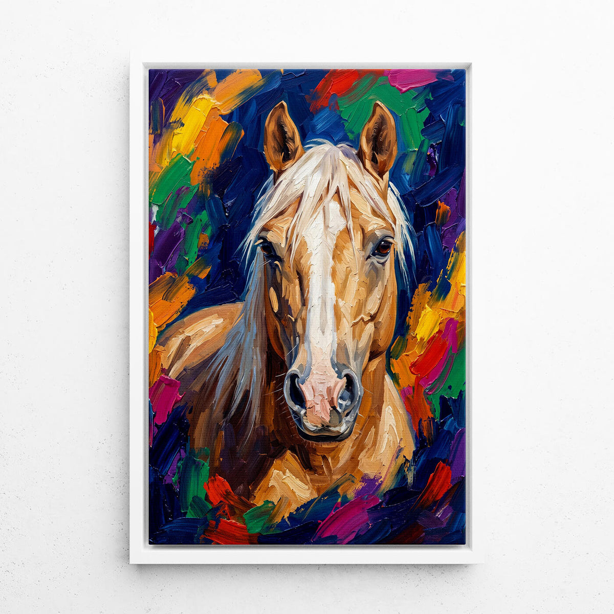 Portrait de cheval en style pop art d'après ta photo - toile avec cadre blanc